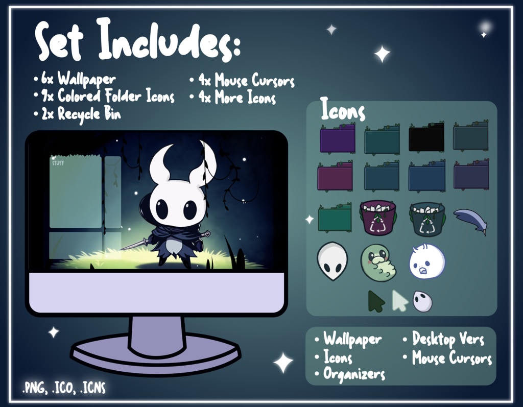 Hollow Knight Computer Desktop Theme Background Wallpaper Organizer Set, Gothic Wallpaper Organizer Set, Pc Desktop Theme, Windows Theme Set