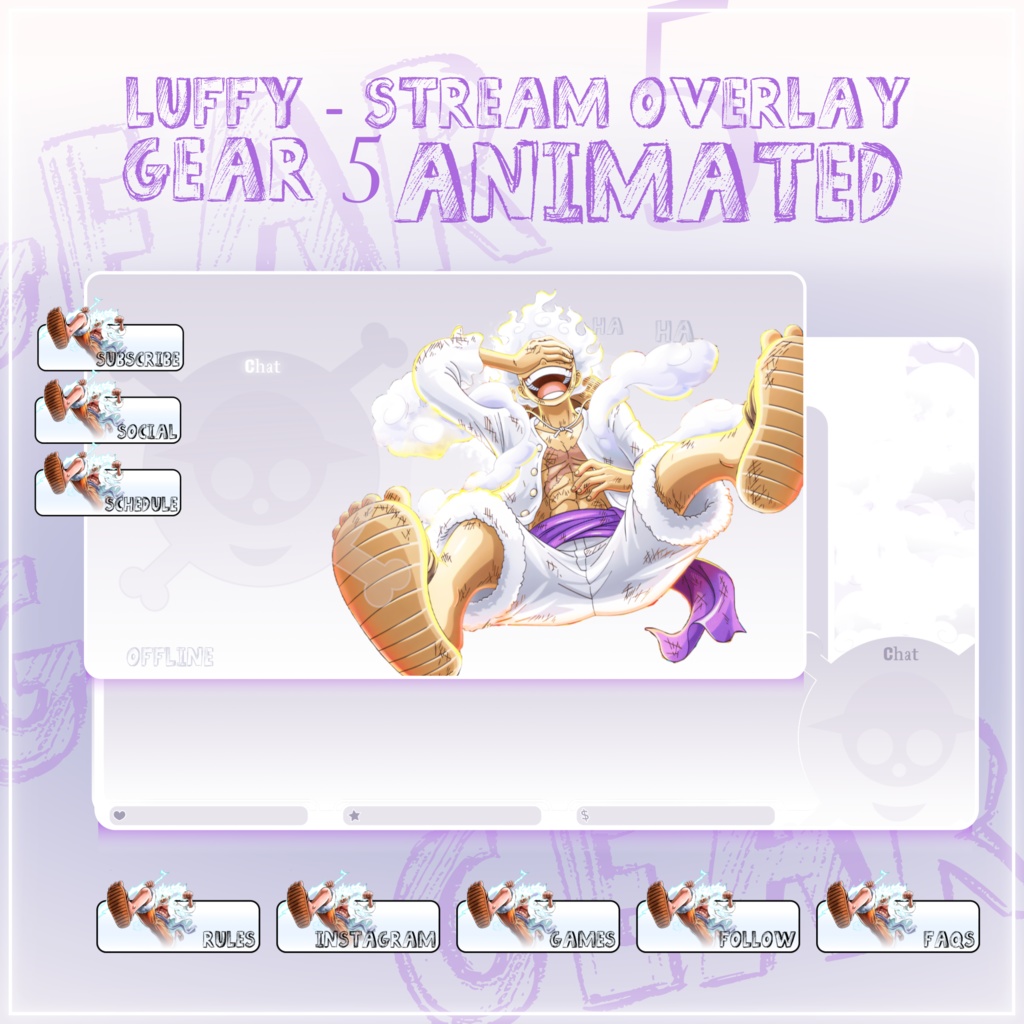 Gear 5 Stream overlay animated pack, Gear five stream pack, Gear 5 luffy overlay, One piece gear 5 luffy stream overlay animated packlogoAnalyze listing