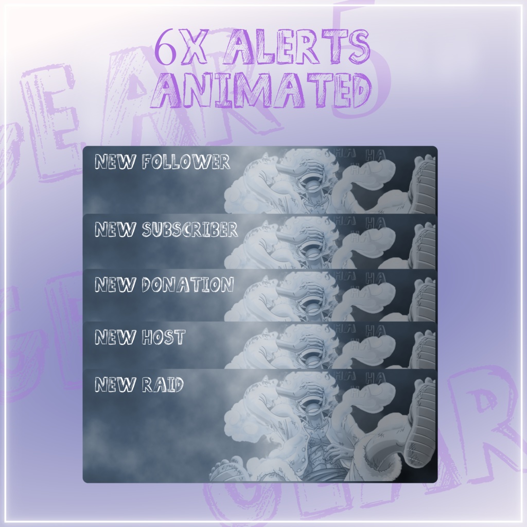 Gear 5 Stream overlay animated pack, Gear five stream pack, Gear 5 luffy overlay, One piece gear 5 luffy stream overlay animated packlogoAnalyze listing