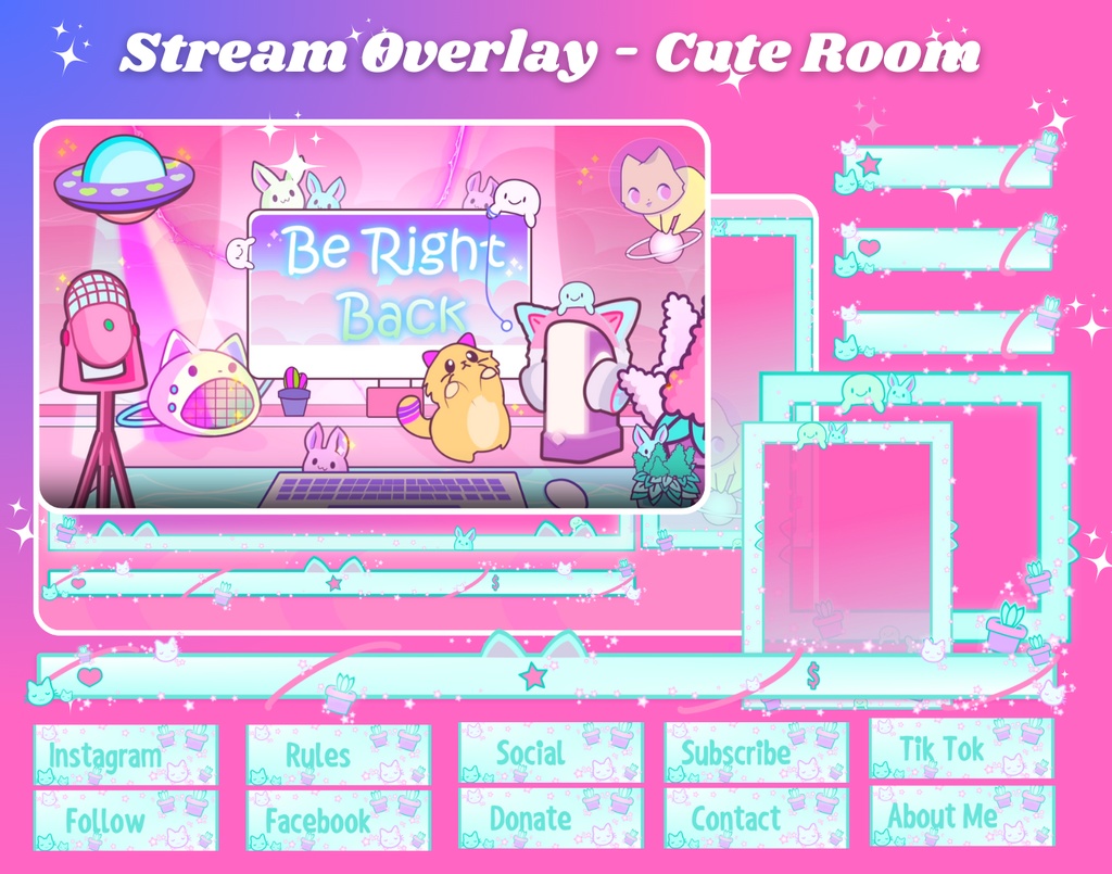 Cute Room Stream Overlay Colorful Pack, Stream Overlay Colorful, Animated Stream Overlay, Twitch Overlay Animated, Stream Overlay pack