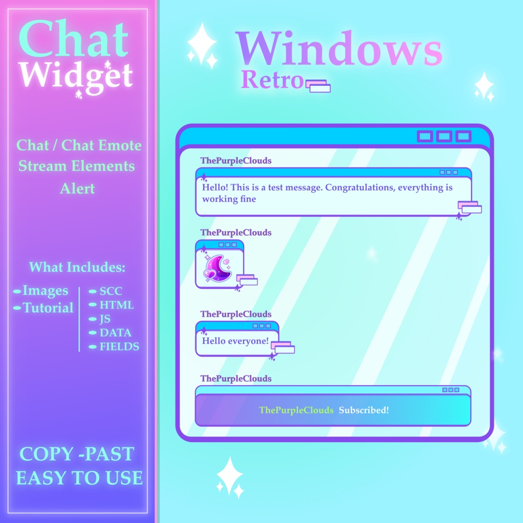 Retro Windows Chat Widget, Retro Window Widget, colorful Chat Widget, Chat Box and Alerts for Twitch, Stream Elements Chat Widget