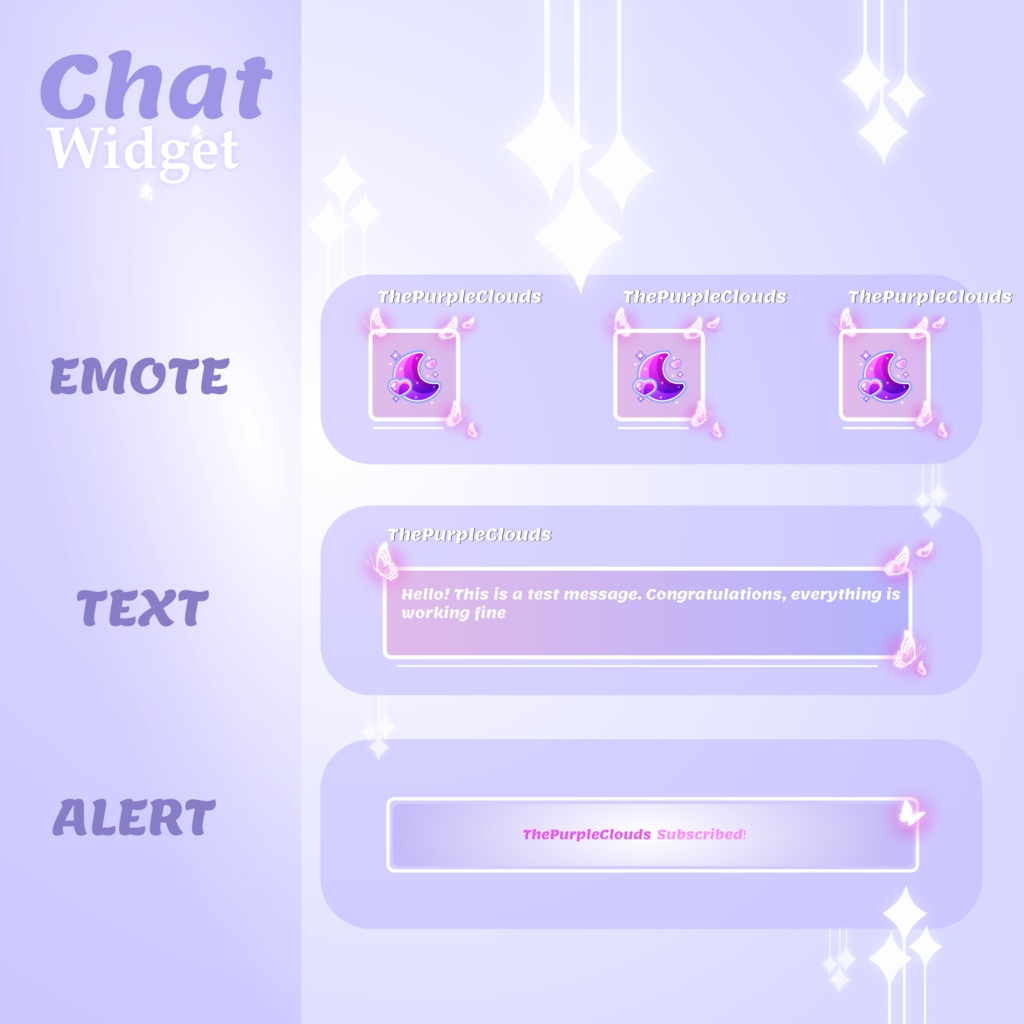 Chat Widget - Cute Minimal, Butterfly Theme • Chat Box & Alerts for Twitch Streams for StreamElements, Purple Chat Widget Butterfly