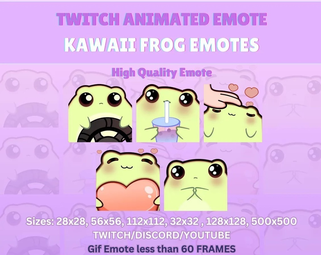 Kawaii FROG Animated Emotes, Frog emotes pack, Kawaii frog emotes pack, Funny Emotes pack, Froggy Emote Animated, Green Frog Emote Animated