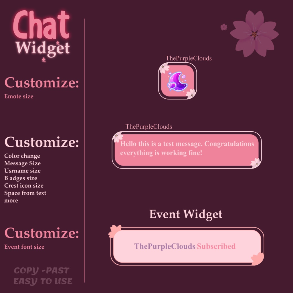 Sakura Flowers Chat Widget Animated, Japanese Stream Graphics for Twitch, Pink OBS & StreamElements | Flowers | Animated | Decoration