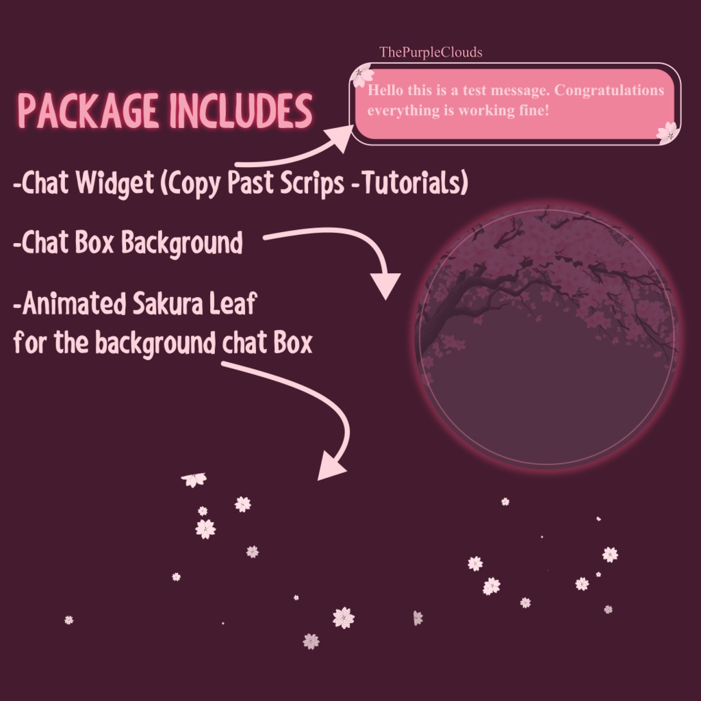 Sakura Flowers Chat Widget Animated, Japanese Stream Graphics for Twitch, Pink OBS & StreamElements | Flowers | Animated | Decoration