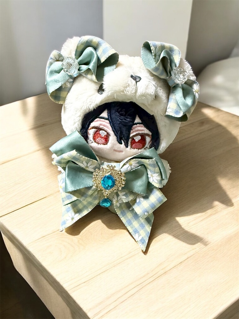 いつぬい用リボンチョーカー 耳飾り 一緒に暮らすぬい 水色系