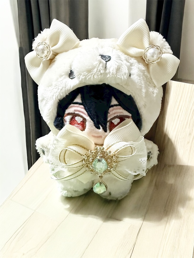 いつぬい用リボンチョーカー 耳飾り アンティークホワイト 一緒に暮らすぬい