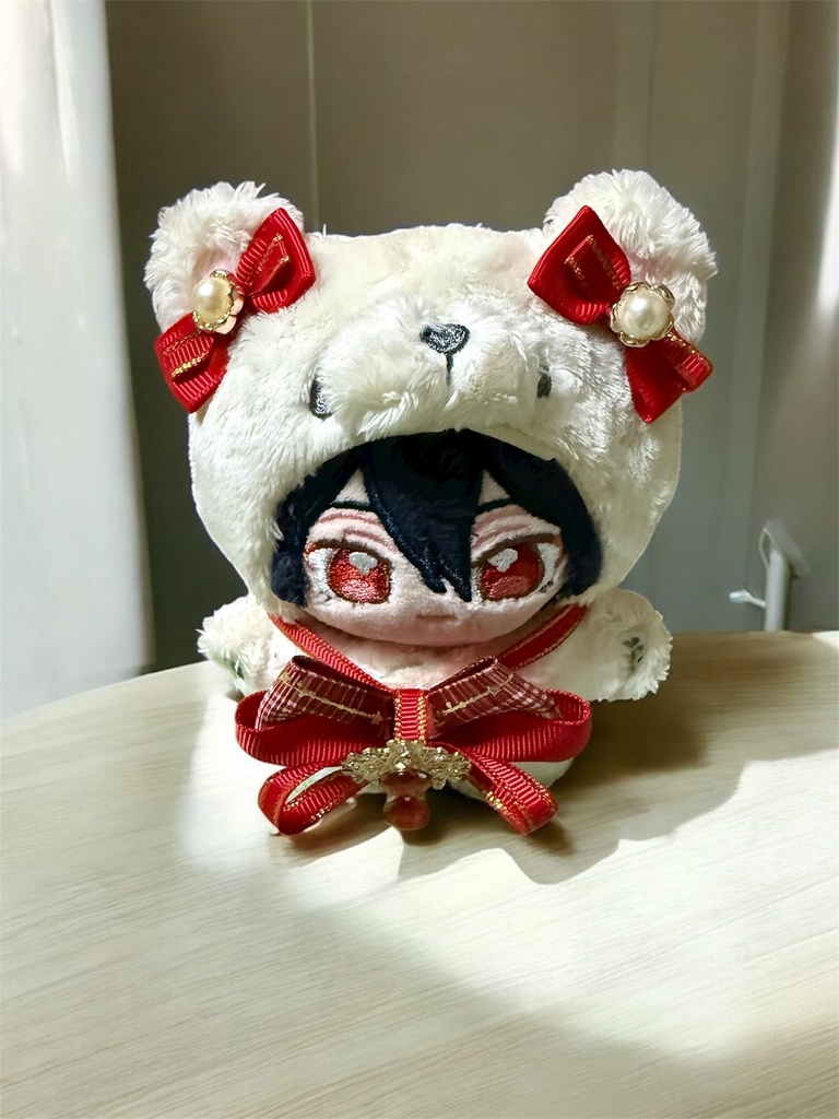 いつぬい用リボンチョーカー 耳飾り 赤 一緒に暮らすぬい