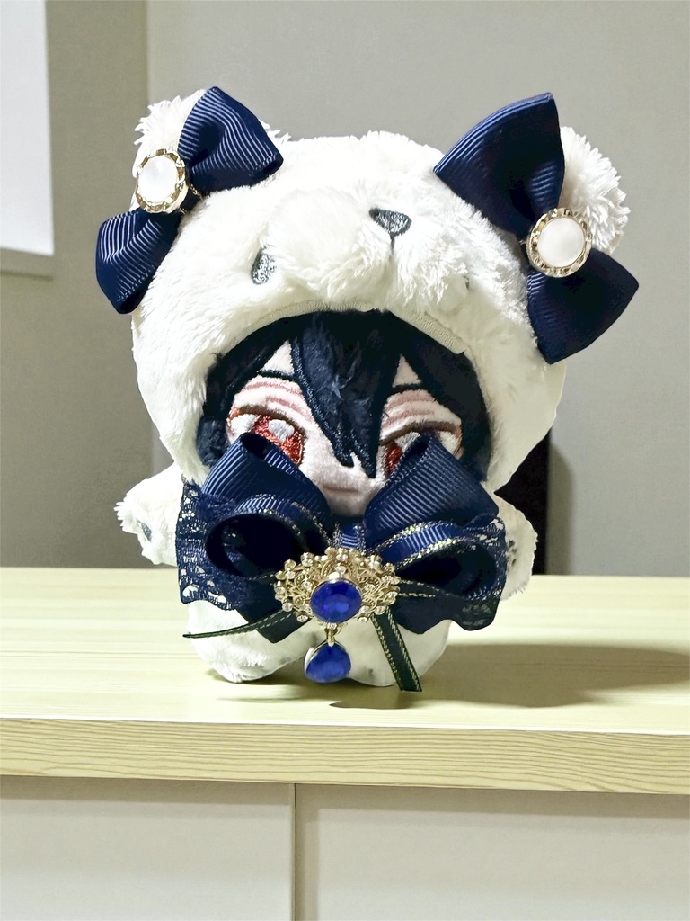 いつぬい用リボンチョーカー 耳飾り ネイビー 一緒に暮らすぬい