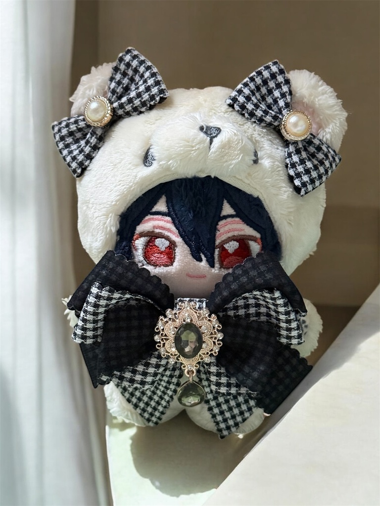 いつぬい リボンチョーカー 耳飾り 一緒に暮らすぬい 黒チェック