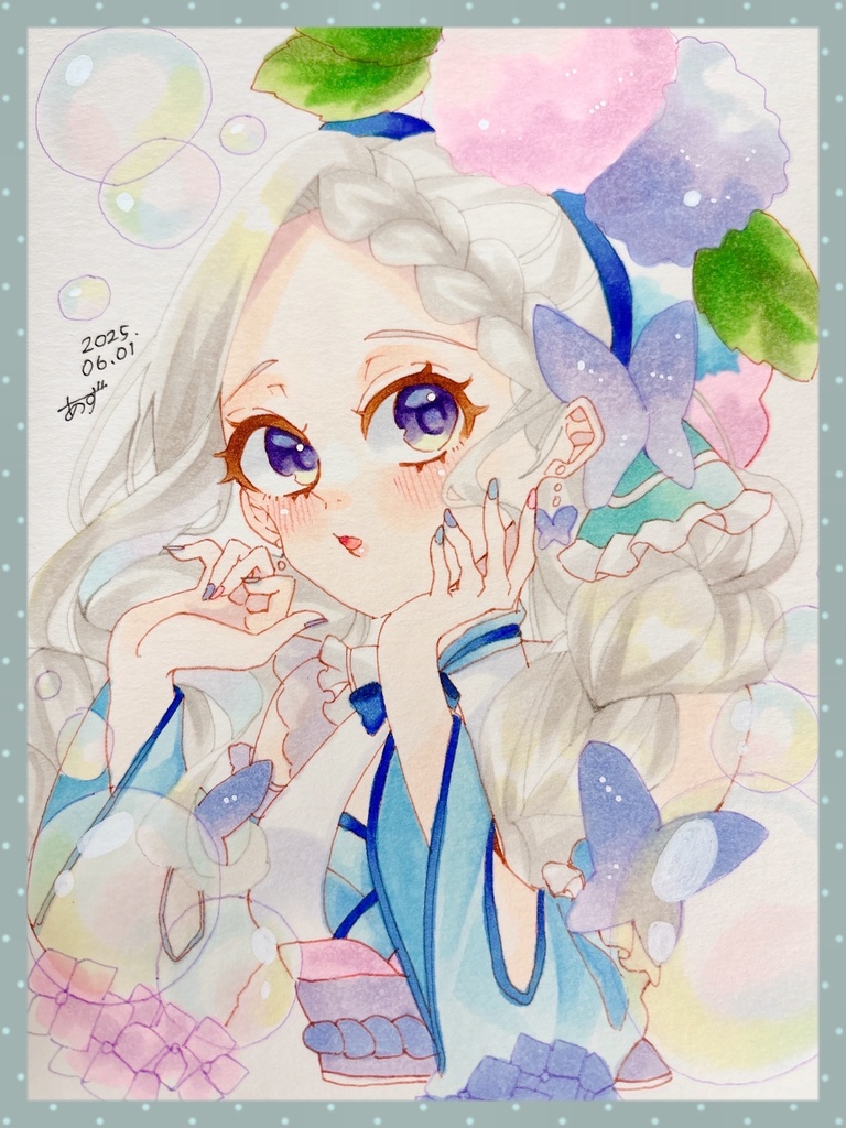 【フレームレス原画】紫陽花パンジーさん2025