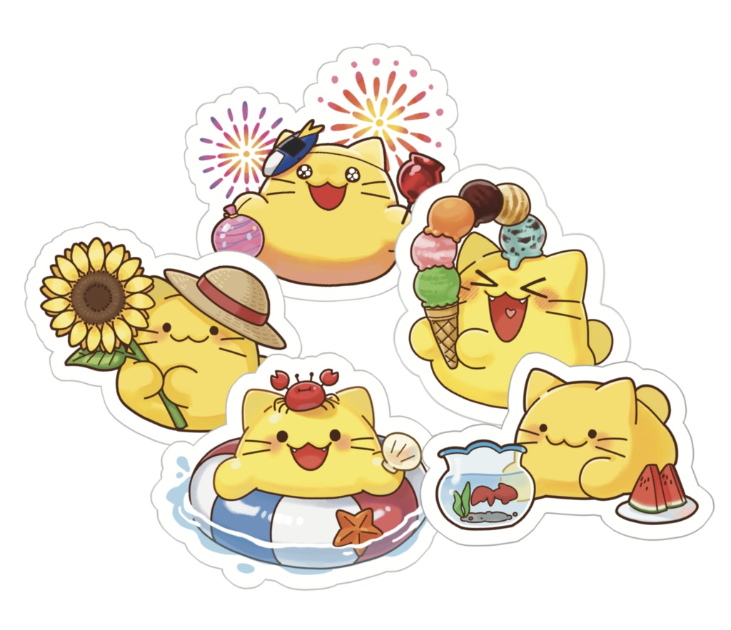 にゃんぷっぷー夏満喫ステッカー　5種コンプセット