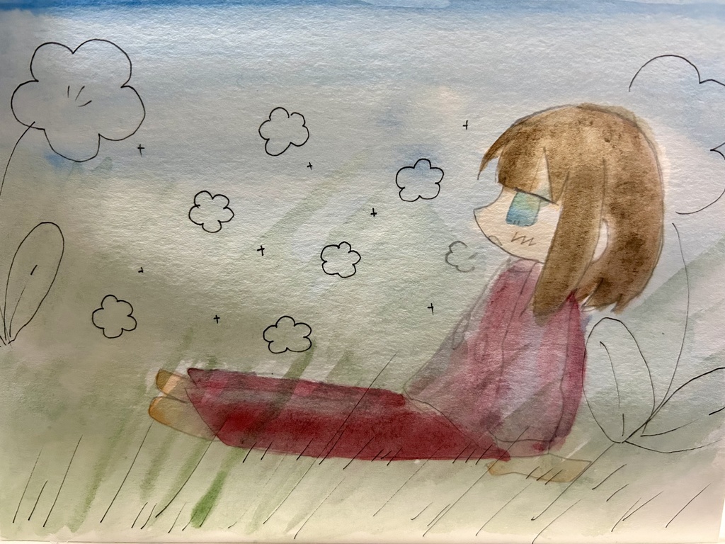 青空、草の感触