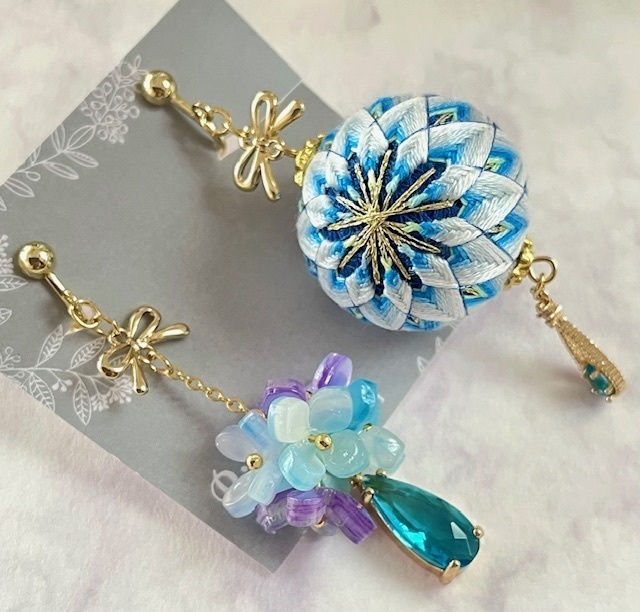 紫陽花手毬のイヤリング③