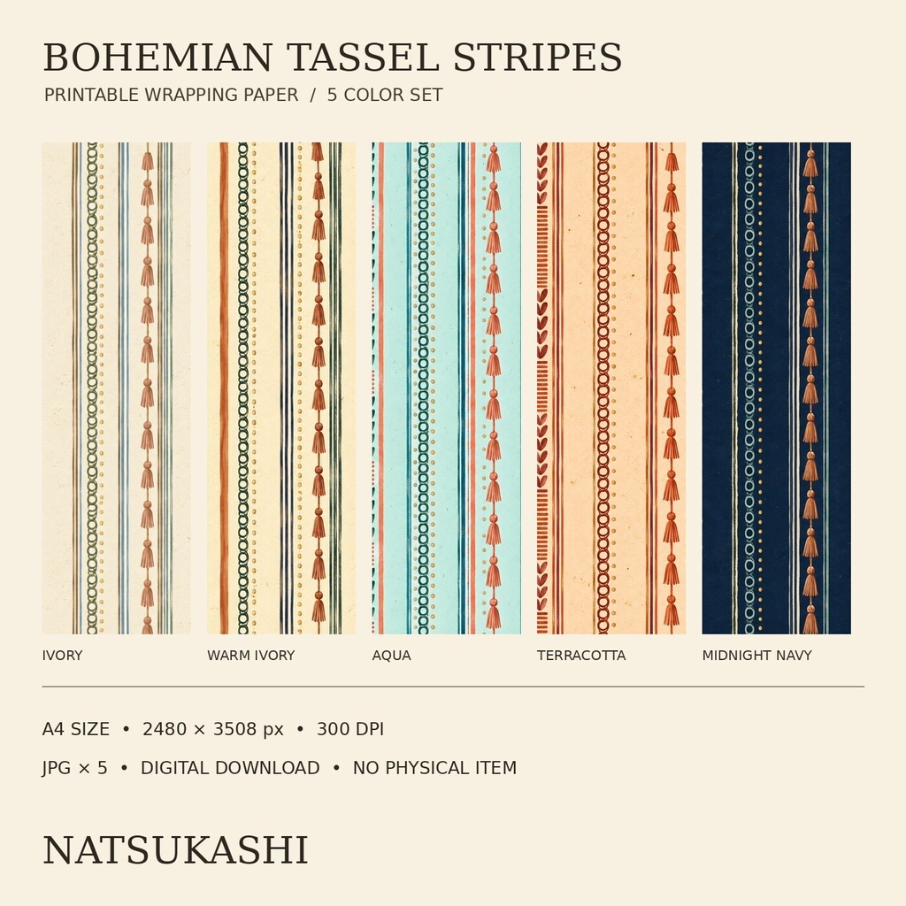 BOHEMIAN TASSEL STRIPES｜ボヘミアンストライプ デジタルペーパー 5色セット