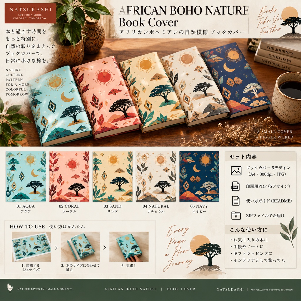 AFRICAN BOHO NATURE|アフリカンボヘミアン ブックカバー 5色セット