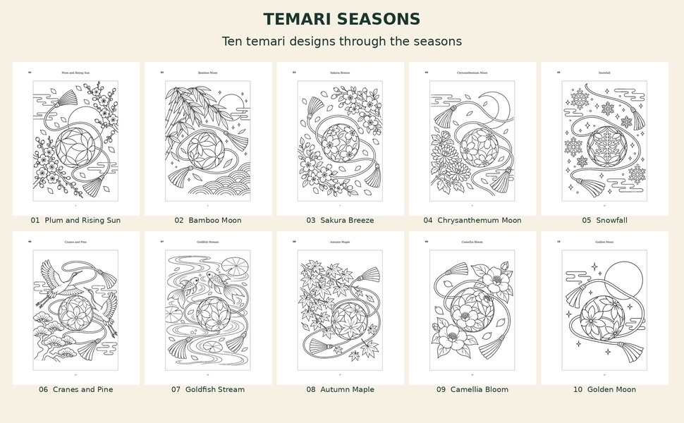 TEMARI SEASONS|Japanese-Inspired Adult Coloring・10 Designs・Printable PDF【English Edition / DL】