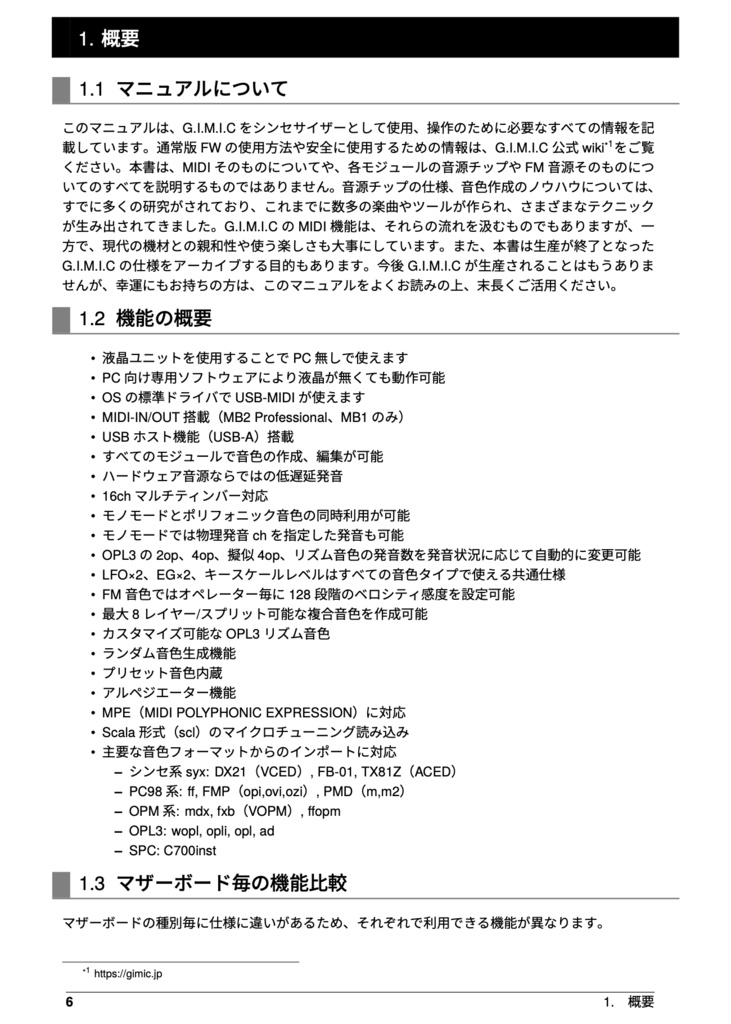 G.I.M.I.C MIDI音源ファームウェア マニュアル