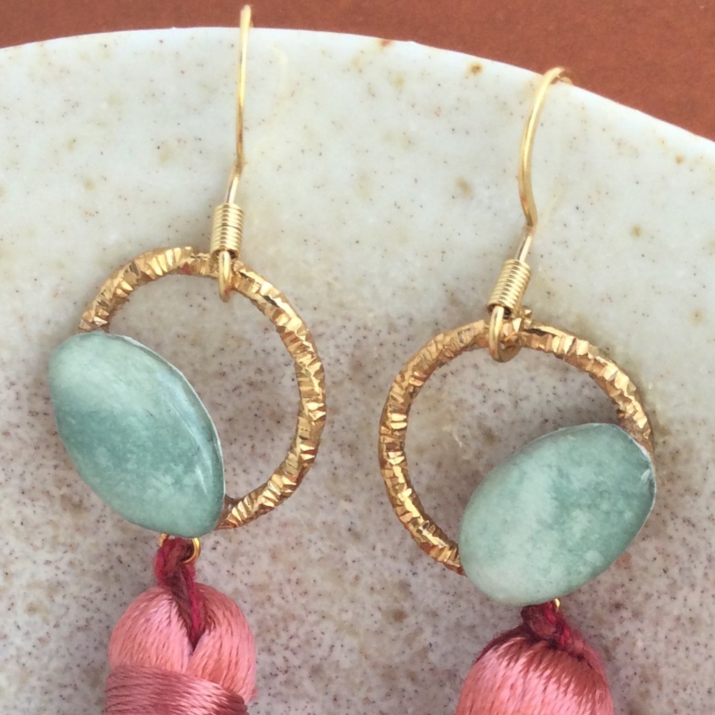 ーGreen Ashー 水彩×くすみカラー レジンパーツのタッセルピアス/イヤリング