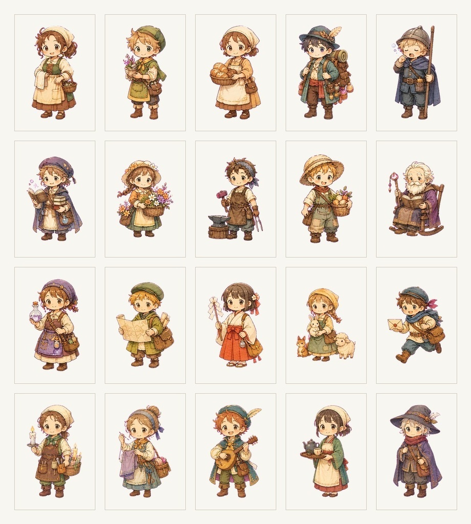 TRPG・動画用 絵本風ファンタジーNPC立ち絵素材 20体セット