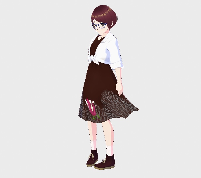 VRoid正式版 着せ替え衣装 ワンピース マグノリア(こげ茶)