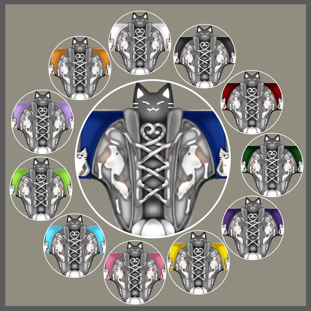 【Vroid正式版】伸び猫ハイカットスニーカー【白・黒・三毛】3種(12カラー)