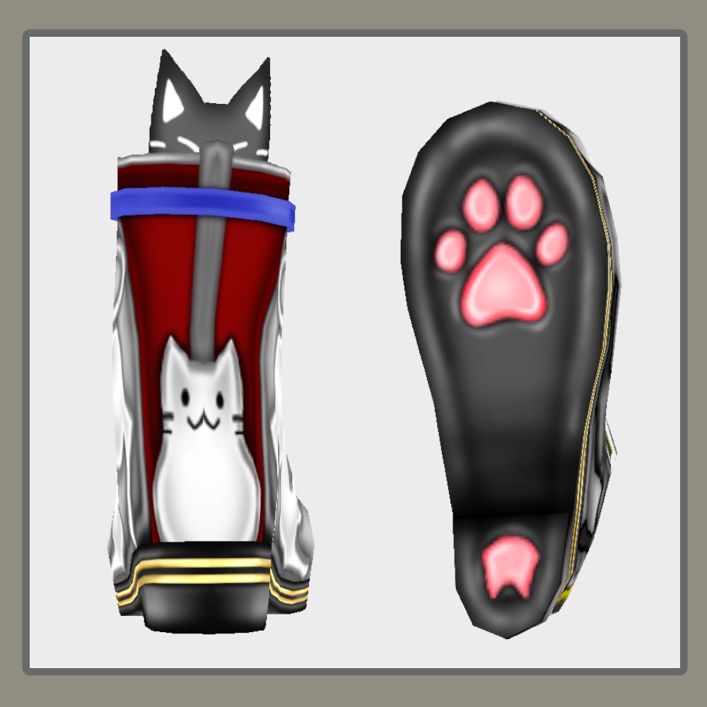 【Vroid正式版】伸び猫ハイカットスニーカー【白・黒・三毛】3種(12カラー)