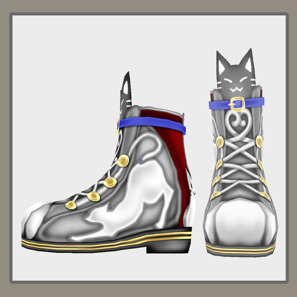 【Vroid正式版】伸び猫ハイカットスニーカー【白・黒・三毛】3種(12カラー)