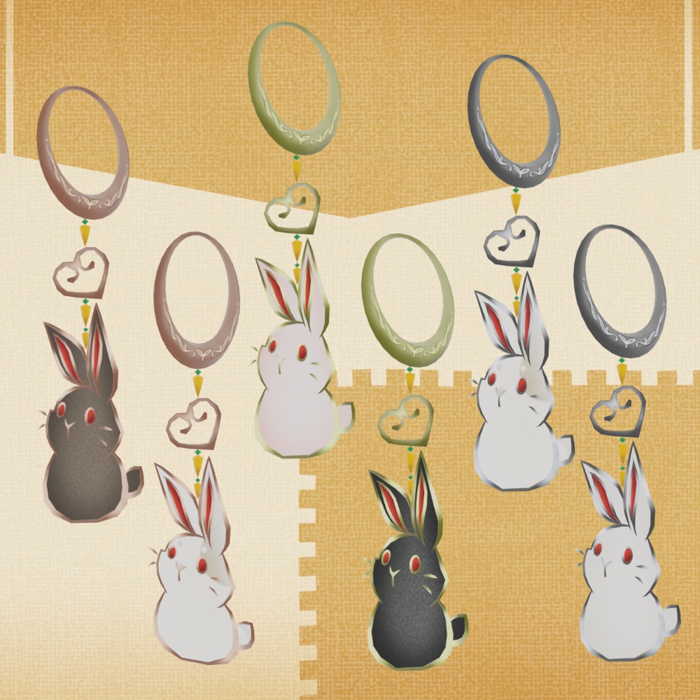 VRchat向け【デフォルメ ウサギ】ブローチ&ピアスセット