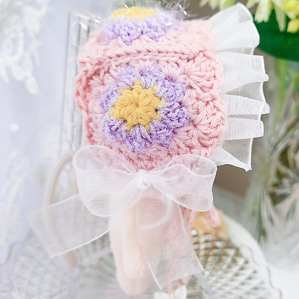 【10〜12cm用】ぬいのボンネット/きらきらお花