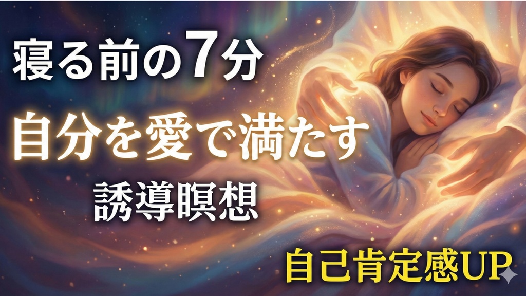 瞑想016_【広告なし】入眠朗読『【寝る前の7分】自分を愛で満たす誘導瞑想｜ありのままの自分を好きになる自己肯定感アップ』音声のみ・音楽付き音声パック（wav/m4a）※映像は外しています