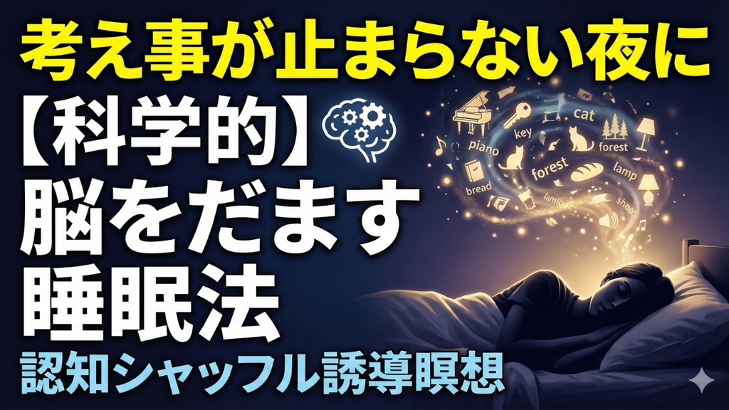 瞑想017_【広告なし】入眠朗読『【科学的に眠る】脳をだます認知シャッフル睡眠法｜考え事が止まらない夜に効く誘導瞑想』音声のみ・音楽付き音声パック（wav/m4a）※映像は外しています