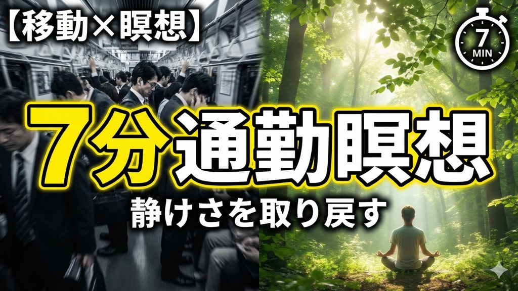 瞑想024_【広告なし】入眠朗読『【移動×瞑想】通勤電車でできる7分マインドフルネス｜静けさを取り戻す』音声のみ・音楽付き音声パック（wav/m4a）※映像は外しています