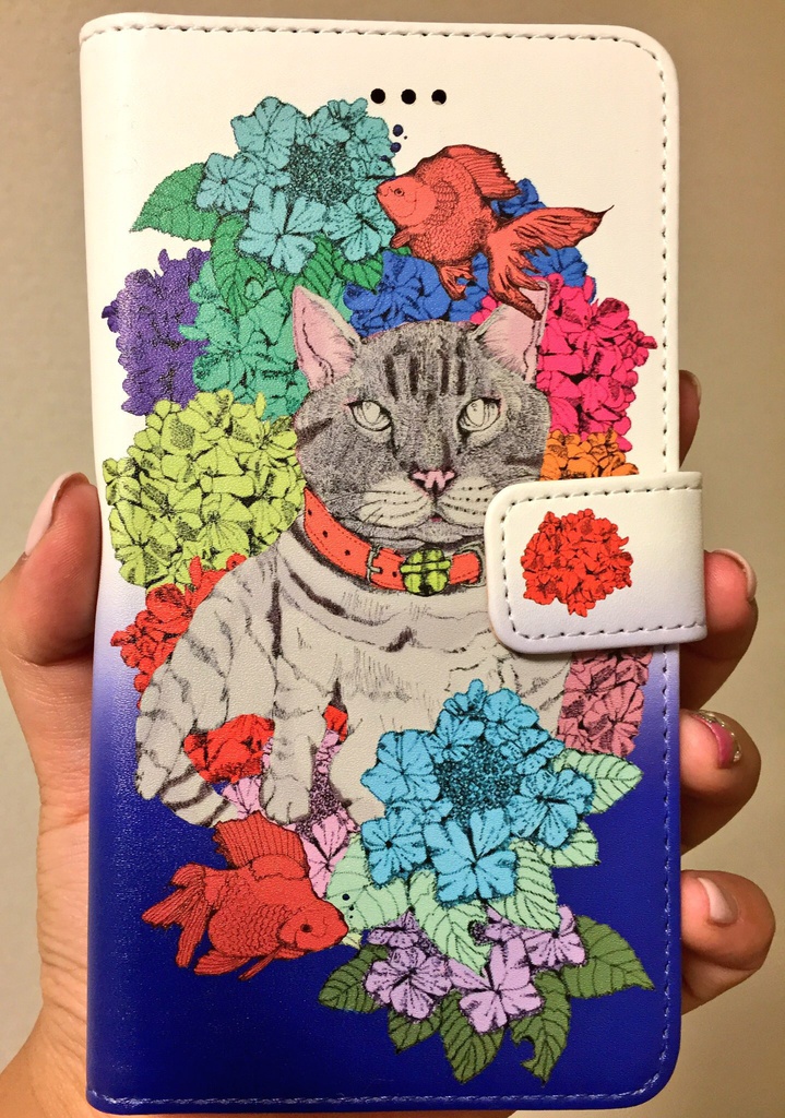 猫と紫陽花 手帳型iphoneケース 屋台 Booth