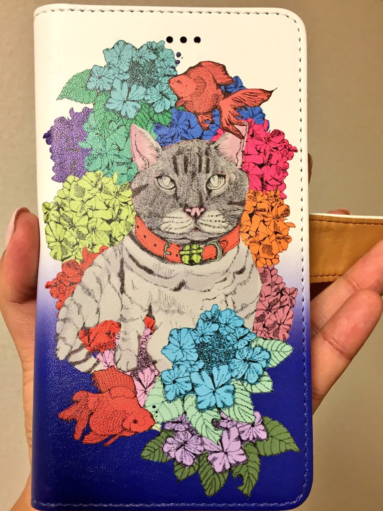 猫と紫陽花 手帳型iPhoneケース