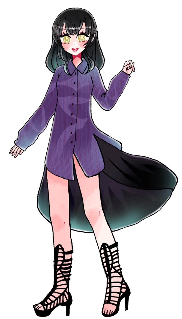 フリー立ち絵素材 シャツワンピースの女性 有償差分+瞬きgif付