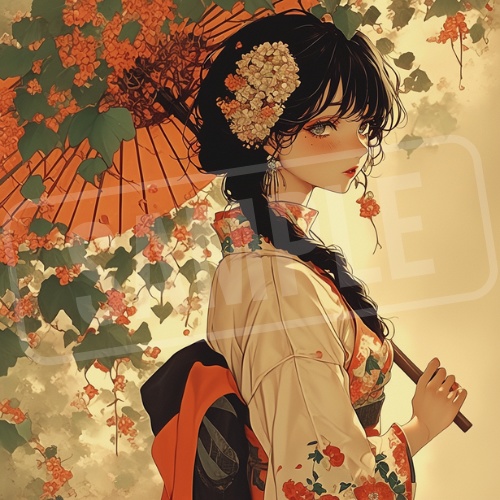 大正ロマン風 女の子アイコン画像 6枚セット Taisho Romantic Girl Icons(6 PNGs)