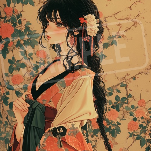 大正ロマン風 女の子アイコン画像 6枚セット Taisho Romantic Girl Icons(6 PNGs)