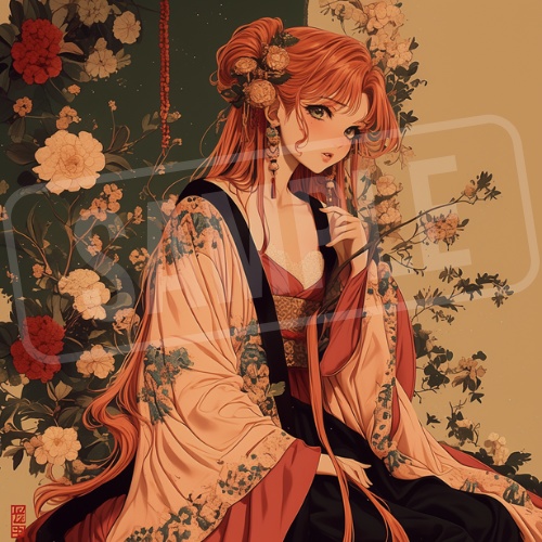 大正ロマン風 女の子アイコン画像 6枚セット Taisho Romantic Girl Icons(6 PNGs)