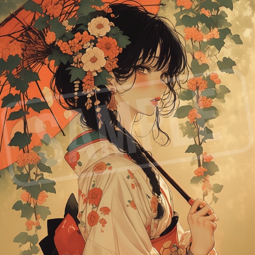 大正ロマン風 女の子アイコン画像 6枚セット　Taisho Romantic Girl Icons（6 PNGs）