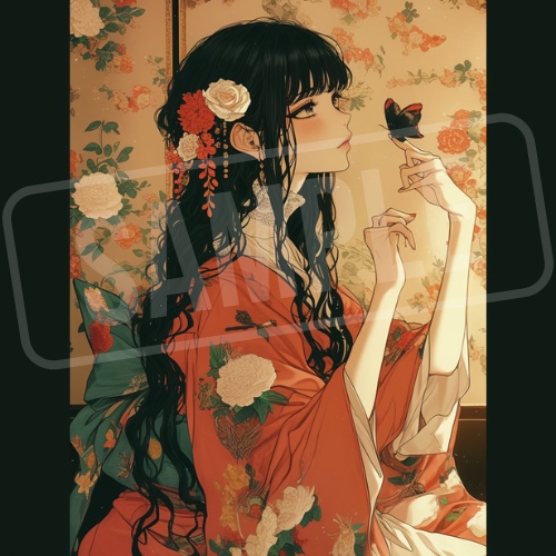 大正ロマン風 女の子アイコン画像 6枚セット Taisho Romantic Girl Icons(6 PNGs)