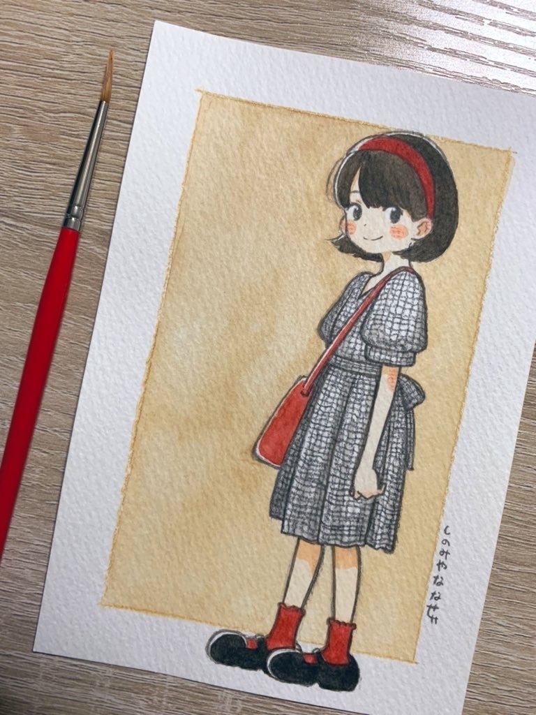 ポストカードサイズ原画　おでかけ