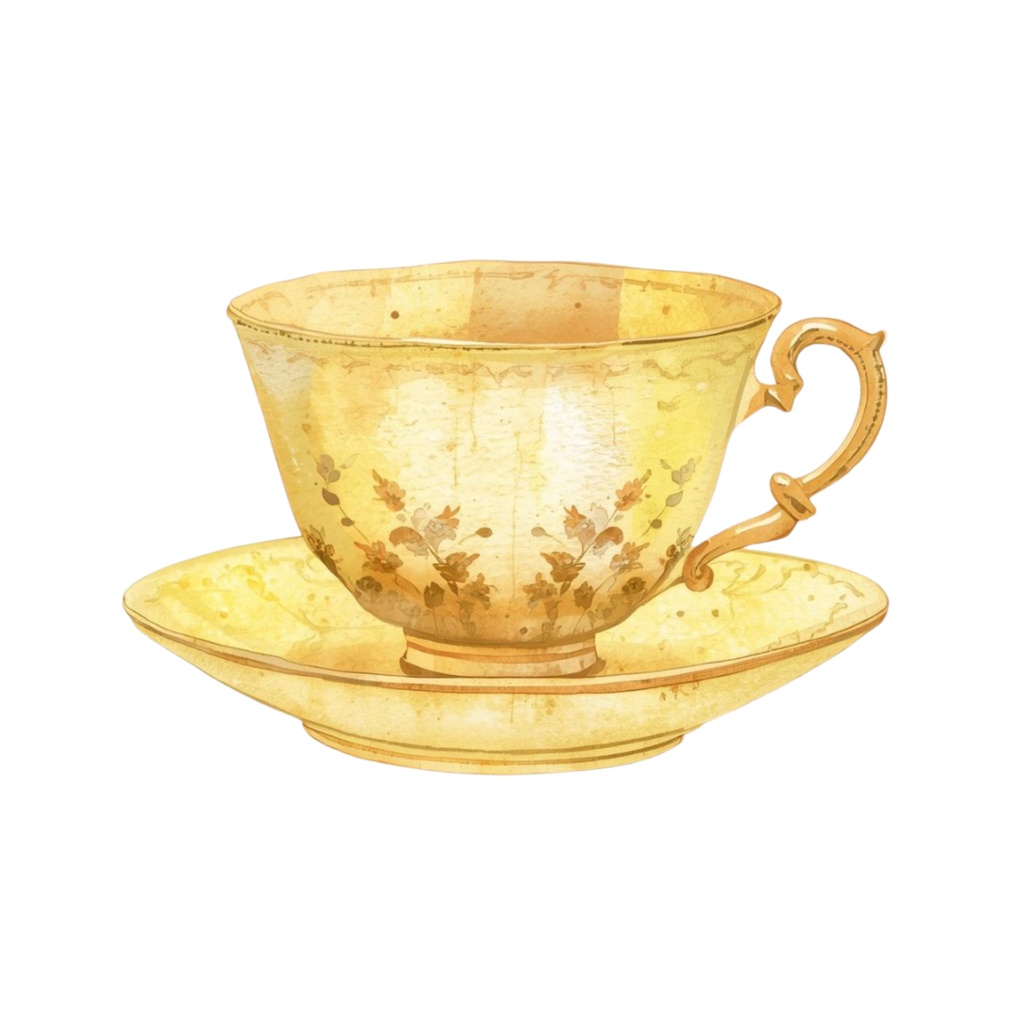 「やさしい黄色のアンティークカフェ|水彩クリップアート12種セット」