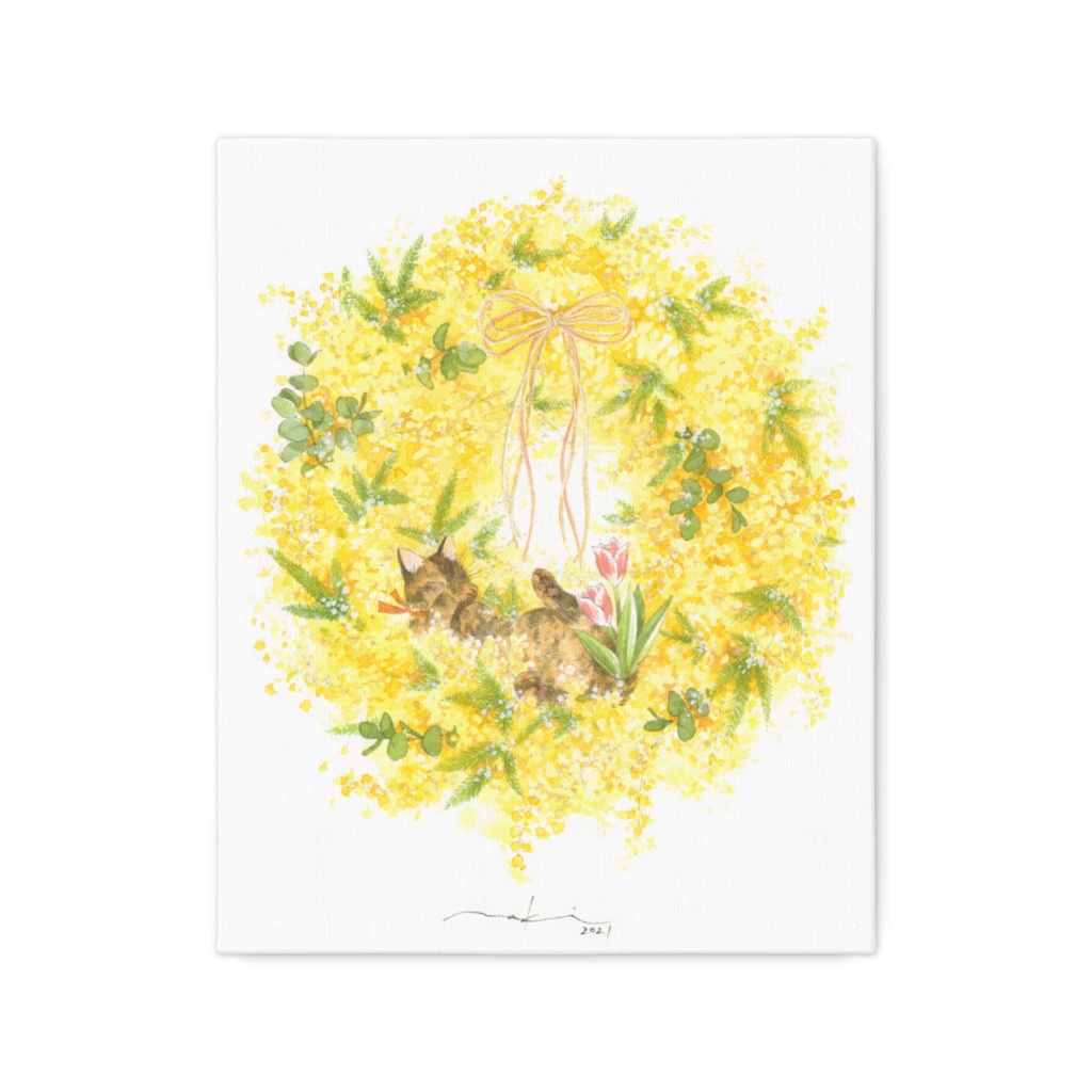 キャンバスプリント 花猫 ミモザリース Naki Web Shop Booth