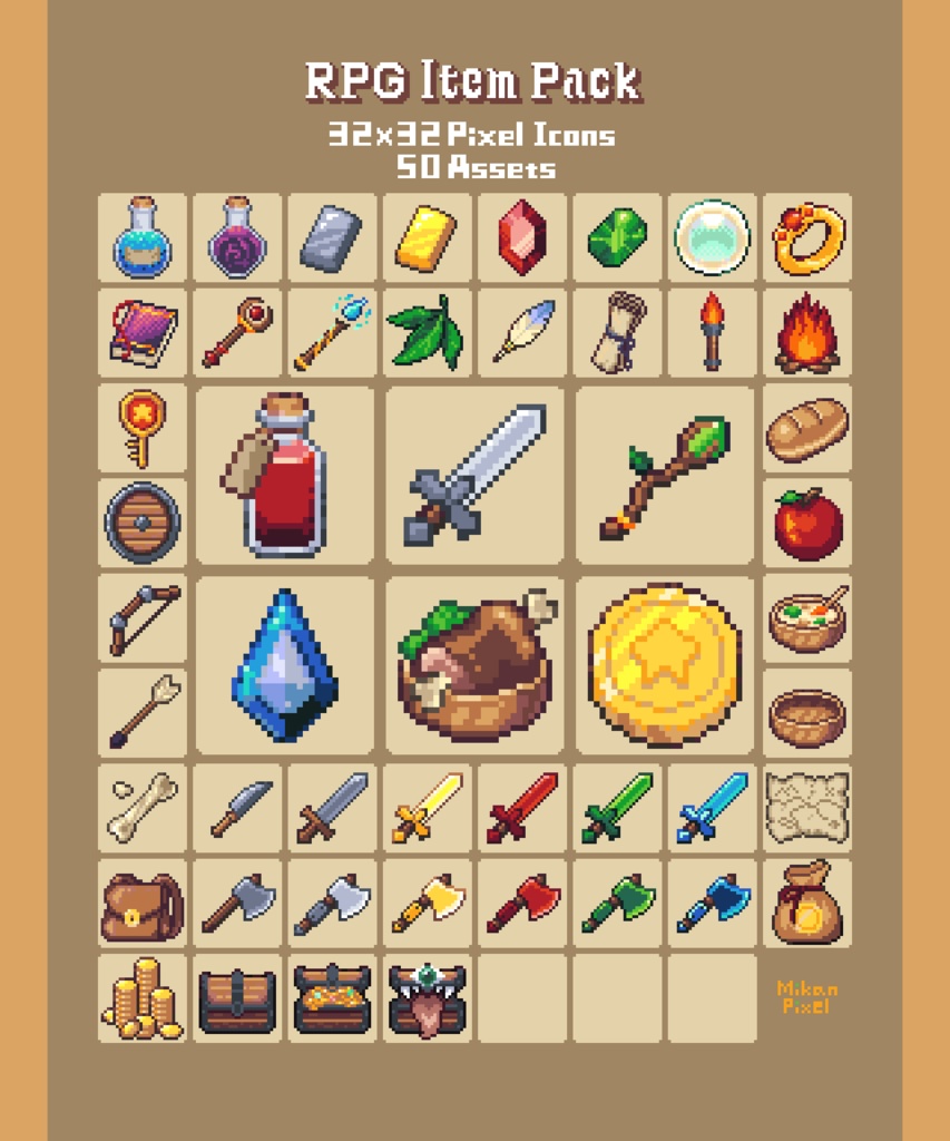 RPGアイテム素材（RPG Item Pack）32x32 Pixel Icons｜50点セット
