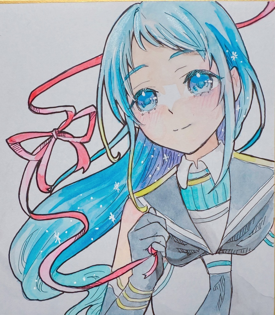 五月雨　ミニ色紙