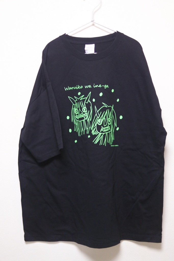 なまはげTシャツ「悪い子はいねが」 蛍光グリーンインク シルクスクリーンプリント