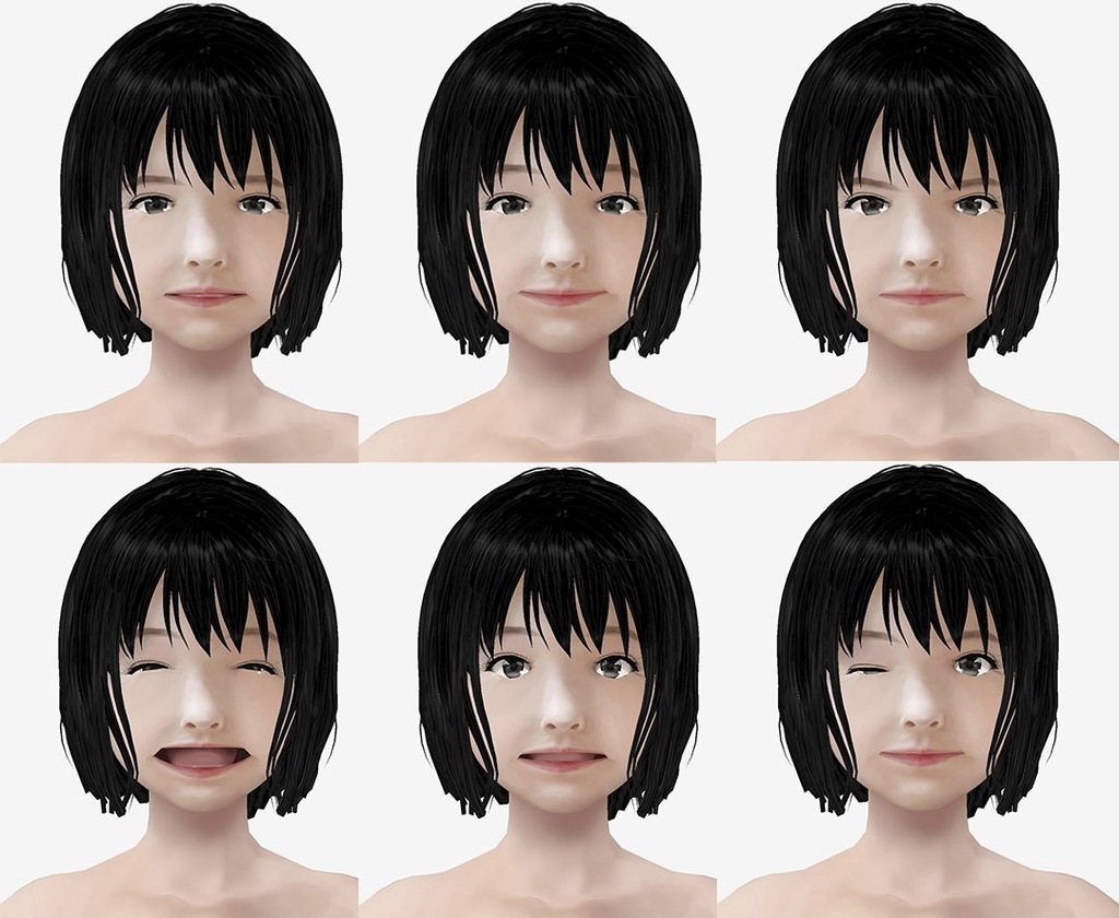 VRoid用 適度なリアル感の着せ替えドール 和風大人 ショートカット 素体 顔・体・髪型セット 各種カスタムアイテム テクスチャ vroidデータ vrmデータ