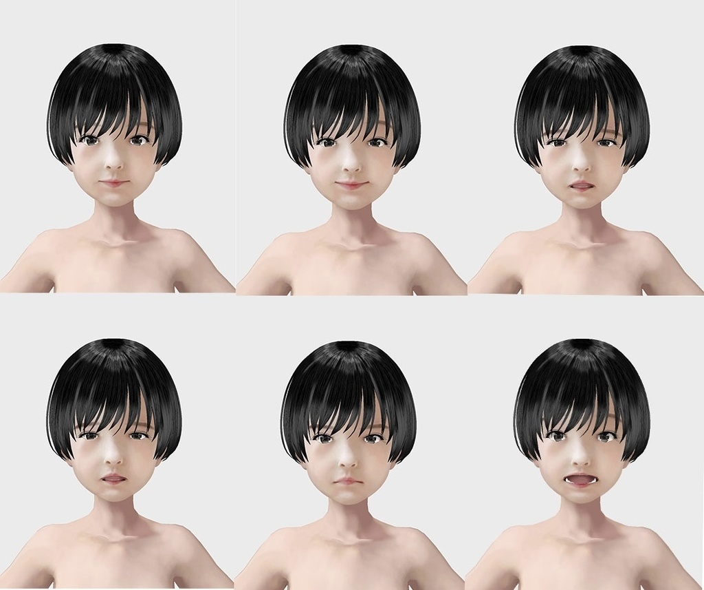 VRoid用 適度なリアル感の着せ替えドール 和風女の子 ショートカット 素体 顔・体・髪型セット 各種カスタムアイテム テクスチャ vroidデータ vrmデータ