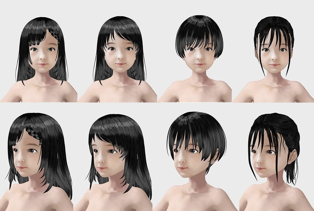 Vroid用　髪型カスタムアイテムとテクスチャ　4セット　ロング　ショート　ポニーテール　リアル系